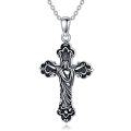 wholesale 925 Sterling Silver Crucifix Necklace with Black Enamel and Ornate Design - Catholic Pendant  for Men & Women-0-0