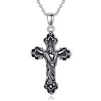 wholesale 925 Sterling Silver Crucifix Necklace with Black Enamel and Ornate Design - Catholic Pendant  for Men & Women- Oxidized/Oxidised