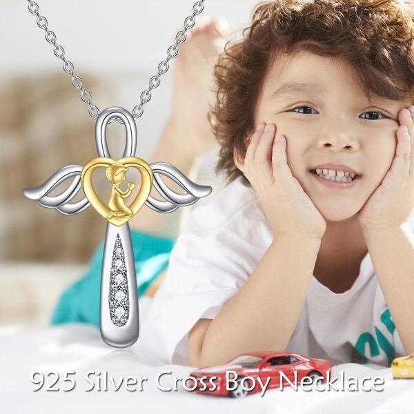 Sterling Silver Angel Cross Necklace for Boys-3