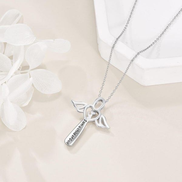 Sterling Silver Angel Cross Necklace for Boys-4