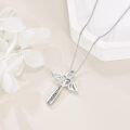 wholesale 925 Sterling Silver Angel Cross Pendant Necklace with Praying Boy in Heart-Shaped Wings and Cubic Zirconia Drops for Boys' First Communion or Christening Gift-0-4