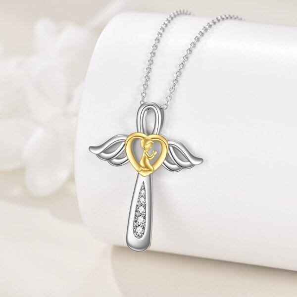 Sterling Silver Angel Cross Necklace for Boys-5