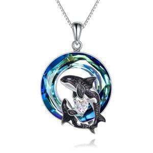 Sterling Silver Crystal Killer Whale Pendant Necklace For Women-0