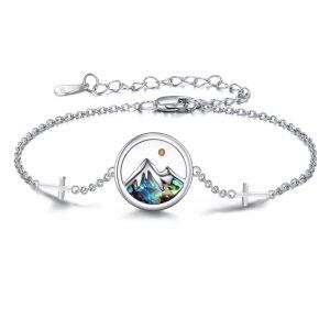 Sterling Silver Mustard Seed Abalone Shell Mountain Cross Chain Bracelet For Women-0