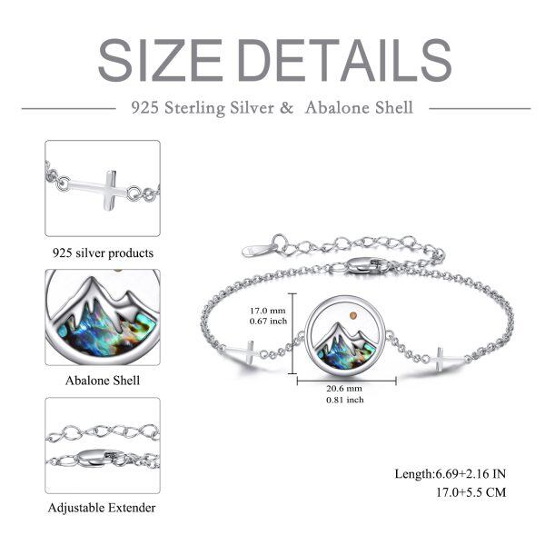 Sterling Silver Mustard Seed Abalone Shell Mountain Cross Chain Bracelet For Women-1