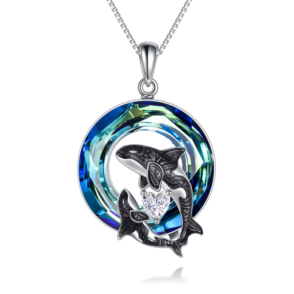 Sterling Silver Crystal Killer Whale Pendant Necklace For Women-1