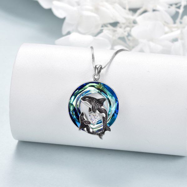 Sterling Silver Crystal Killer Whale Pendant Necklace For Women-2