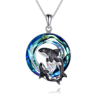wholesale 925 Sterling Silver Blue Crystal Killer Whale Necklace - Ocean Animal Jewelry- Rhodium Plated