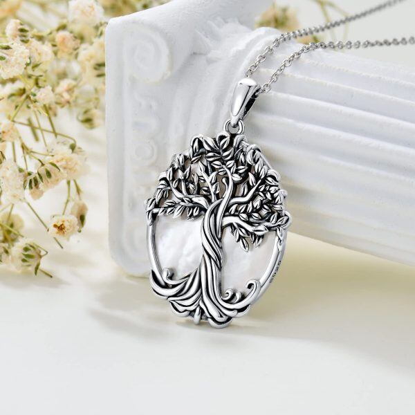 Sterling Silver Pearl Tree Of Life Pendant Necklace For Women-6