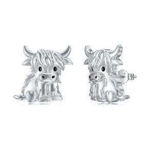 Sterling Silver Highland Cow Stud Earrings For Women-0