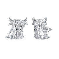 wholesale 925 Sterling Silver Cow Shaped Stud Earrings for Women Girls Gifts 3D Animal Jewelry Accessories Minimalist Fashion Design Hypoallergenic Safe Nickel Free- Rhodium Plated
