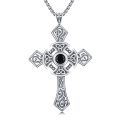 wholesale 925 Sterling Silver Black CZ Celtic Knot Cross Necklace for Men Women Catholic Christian Gifts-0-0