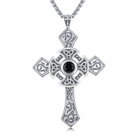 wholesale 925 Sterling Silver Black CZ Celtic Knot Cross Necklace for Men Women Catholic Christian Gifts- Rhodium Plated