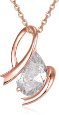 wholesale Rose Gold 925 Sterling Silver Crystal Ribbon Breast Cancer Awareness Teardrop Pendant Necklace for Women's Gifts-0-0