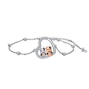 Sterling Silver Heart Two- tone Cow Chain Bracelet For Women-0