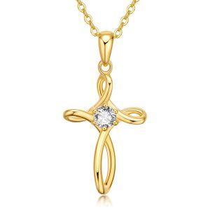 18K Gold Celtic Cross Moissanite Pendant Necklace For Women-0