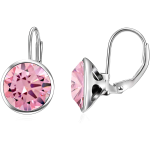 Sterling Silver Crystal Pink Huggie Earrings For Women-0