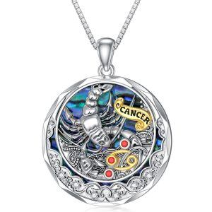 Sterling Silver Cancer Zodiac Abalone Shell Pendant Necklace For Women-0