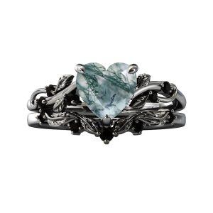 Sterling Silver Heart Moss Agate Size 5.5 Unique Rings For Women-0