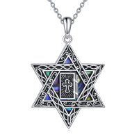 wholesale 925 Sterling Silver Abalone Shell Star of David Cross Pendant Necklace Jewelry- Oxidized/Oxidised