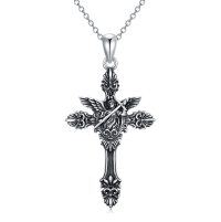 wholesale 925 Sterling Silver Angel Sword Cross Pendant Necklace for Men- Oxidized/Oxidised