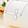 wholesale 925 Sterling Silver Sideways Cross Pendant with Moissanite - Christian Jewelry for Women (18 + Extender)-0-3