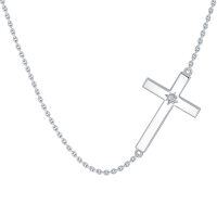wholesale 925 Sterling Silver Sideways Cross Pendant with Moissanite - Christian Jewelry for Women (18 + Extender)- Rhodium Plated