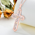 wholesale Rose Gold 925 Sterling Silver Celtic Knot White Opal Cross Pendant Necklace for Women and Girls-0-3
