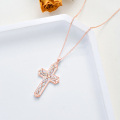wholesale Rose Gold 925 Sterling Silver Celtic Knot White Opal Cross Pendant Necklace for Women and Girls-0-4