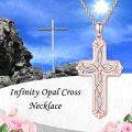 wholesale Rose Gold 925 Sterling Silver Celtic Knot White Opal Cross Pendant Necklace for Women and Girls-0-5