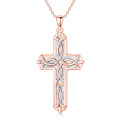 wholesale Rose Gold 925 Sterling Silver Celtic Knot White Opal Cross Pendant Necklace for Women and Girls-0-12
