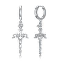 wholesale 925 Sterling Silver Cross Drop Dangle Hoop Earrings for Women and Teenage Girls - Gift Ideas for Birthdays & Special Occasions- Rhodium Plated