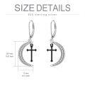 wholesale 925 Sterling Silver Crescent Moon & Cross Dangle Earrings with Cubic Zirconia for Women Teenage Girls Gothic Vintage  4cm Long-0-1