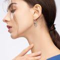 wholesale 925 Sterling Silver Crescent Moon & Cross Dangle Earrings with Cubic Zirconia for Women Teenage Girls Gothic Vintage  4cm Long-0-2