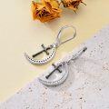 wholesale 925 Sterling Silver Crescent Moon & Cross Dangle Earrings with Cubic Zirconia for Women Teenage Girls Gothic Vintage  4cm Long-0-4