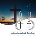 wholesale 925 Sterling Silver Crescent Moon & Cross Dangle Earrings with Cubic Zirconia for Women Teenage Girls Gothic Vintage  4cm Long-0-5