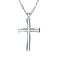 wholesale 925 Sterling Silver & 14k Gold Plated Religious Cross Necklace w/ 3mm Box Link Chain (22)- Rhodium Plated