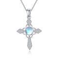 wholesale 925 Sterling Silver Rainbow Moonstone Cross Necklace for Women Girls  48cm Chain Length-0-0