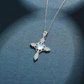 wholesale 925 Sterling Silver Rainbow Moonstone Cross Necklace for Women Girls  48cm Chain Length-0-4