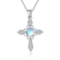wholesale 925 Sterling Silver Rainbow Moonstone Cross Necklace for Women Girls  48cm Chain Length- Rhodium Plated