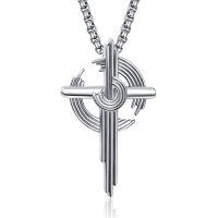 wholesale Silver 925 Sterling Silver Geometric Cross Pendant Necklace with Unique Design and Adjustable Length - Mens Jewelry- Rhodium Plated