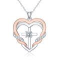 wholesale 925 Sterling Silver Cubic Zirconia Accent Double Heart Cross Pendant Necklace for Women-0-0