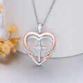 wholesale 925 Sterling Silver Cubic Zirconia Accent Double Heart Cross Pendant Necklace for Women-0-3