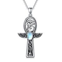 wholesale 925 Sterling Silver Moonstone Ankh Cross Necklace - I Love You in 100 Languages & Evil Eye Protection Charm- Oxidized/Oxidised