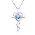 wholesale 925 Sterling Silver Blue Crystal Heart Cross Pendant Necklaces s for Women Girls-0-0