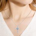 wholesale 925 Sterling Silver Blue Crystal Heart Cross Pendant Necklaces s for Women Girls-0-3