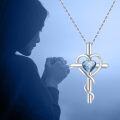 wholesale 925 Sterling Silver Blue Crystal Heart Cross Pendant Necklaces s for Women Girls-0-5