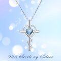 wholesale 925 Sterling Silver Blue Crystal Heart Cross Pendant Necklaces s for Women Girls-0-6