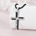 wholesale 925 Sterling Silver Leather Men's Christian Cross Pendant Necklaces with FAUGHT THE GOOD FIGHT Engraving - For Boys Girls and Adults-0-4