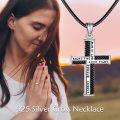 wholesale 925 Sterling Silver Leather Men's Christian Cross Pendant Necklaces with FAUGHT THE GOOD FIGHT Engraving - For Boys Girls and Adults-0-5